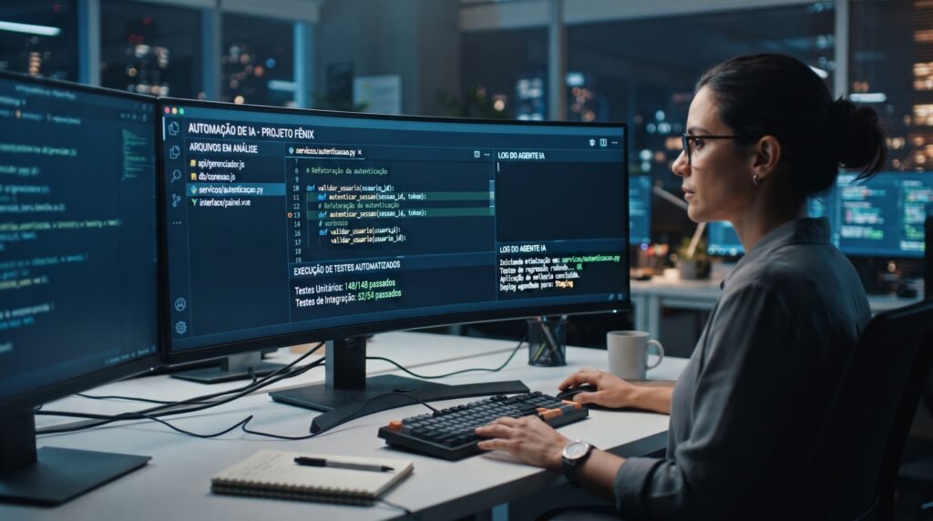 Agente de inteligência artificial programando software em 2026