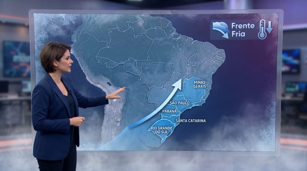 Mapa mostra avanço da massa de ar frio pelo Brasil