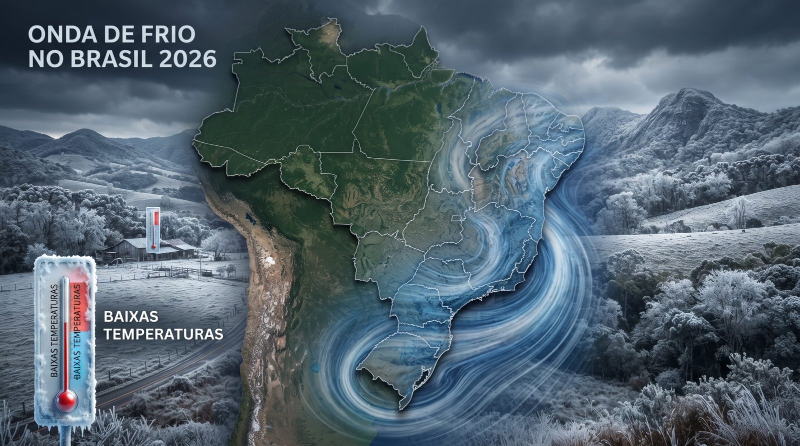 Onda de frio no Brasil em 2026 avançando pelo Sul e Sudeste