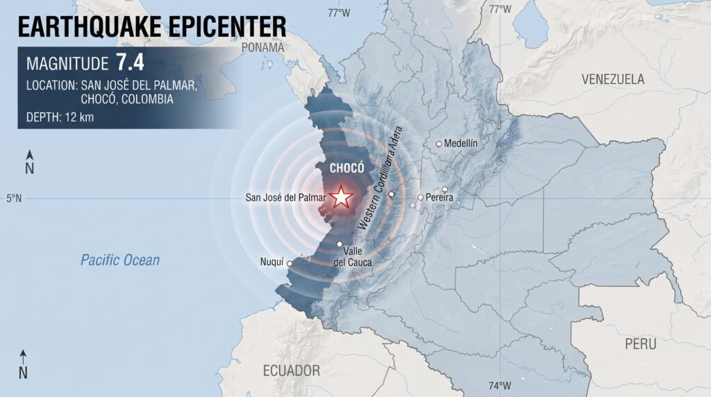 Epicentro do terremoto na Colômbia em San José del Palmar
