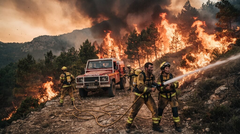 Bombeiros combatem incêndio florestal na Europa em 202
