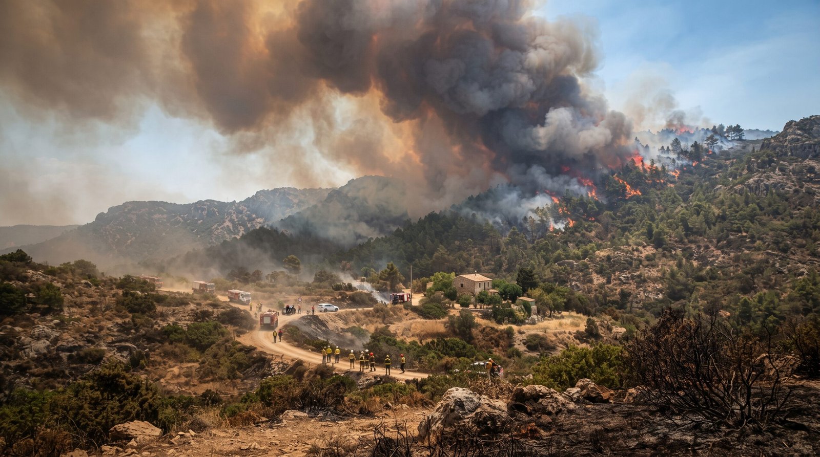 Incêndios florestais na Europa durante onda de calor em 2026