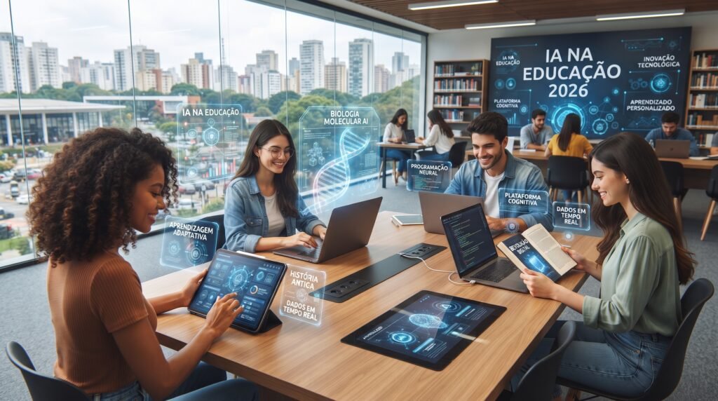 Inteligência artificial ajudando estudantes em 2026