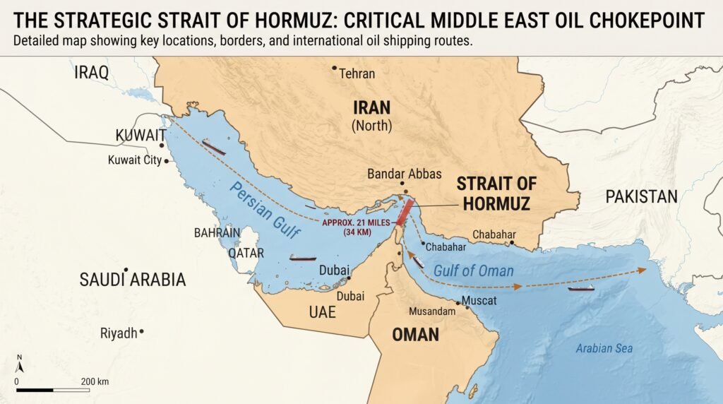 Mapa mostra localização do Estreito de Hormuz entre Irã e Omã