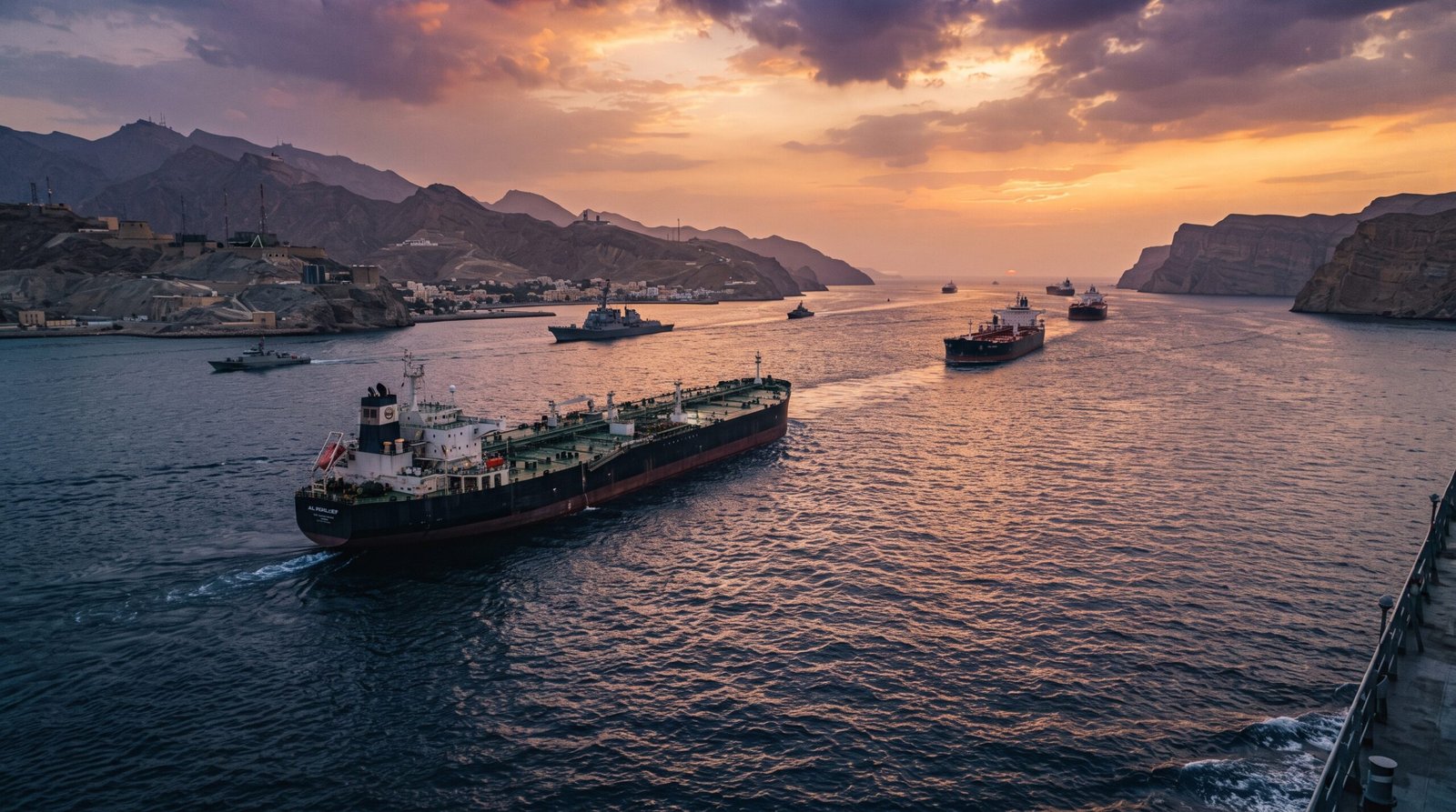 Estreito de Hormuz e navios petroleiros durante tensão internacional