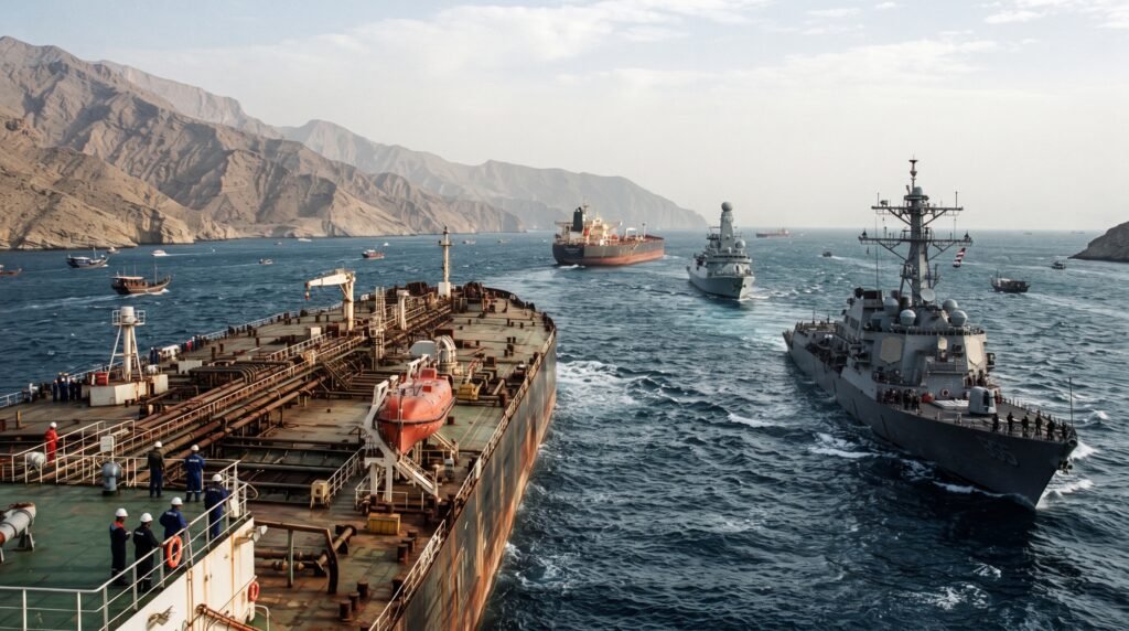 Navios de petróleo no Estreito de Hormuz após ataques