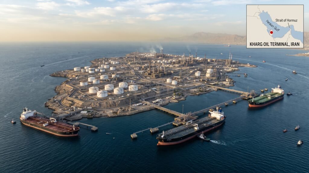 Ilha de Kharg no Irã abriga infraestrutura estratégica para exportação de petróleo