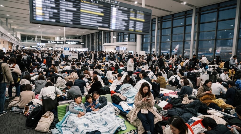 Passageiros presos no aeroporto de Narita após fortes chuvas no Japão