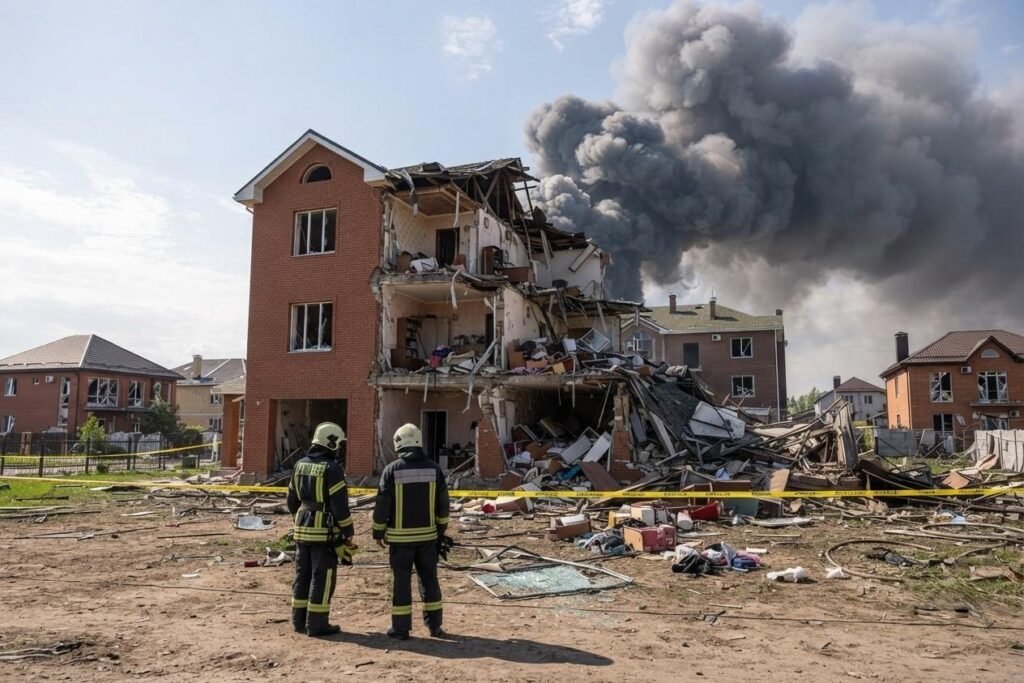 Explosão em depósito após ataque russo na região de Kiev