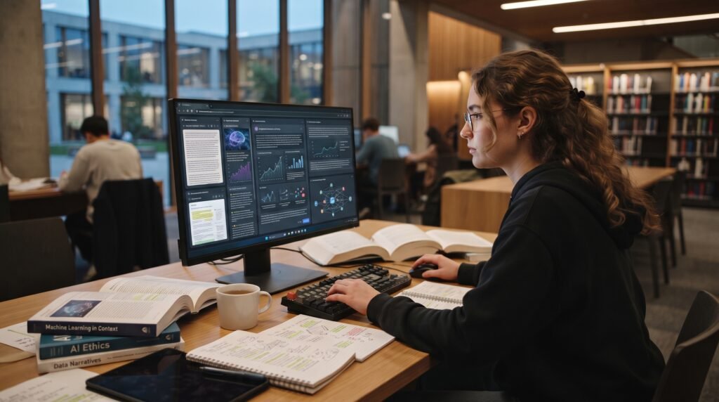 Inteligência artificial ajudando estudante em pesquisas