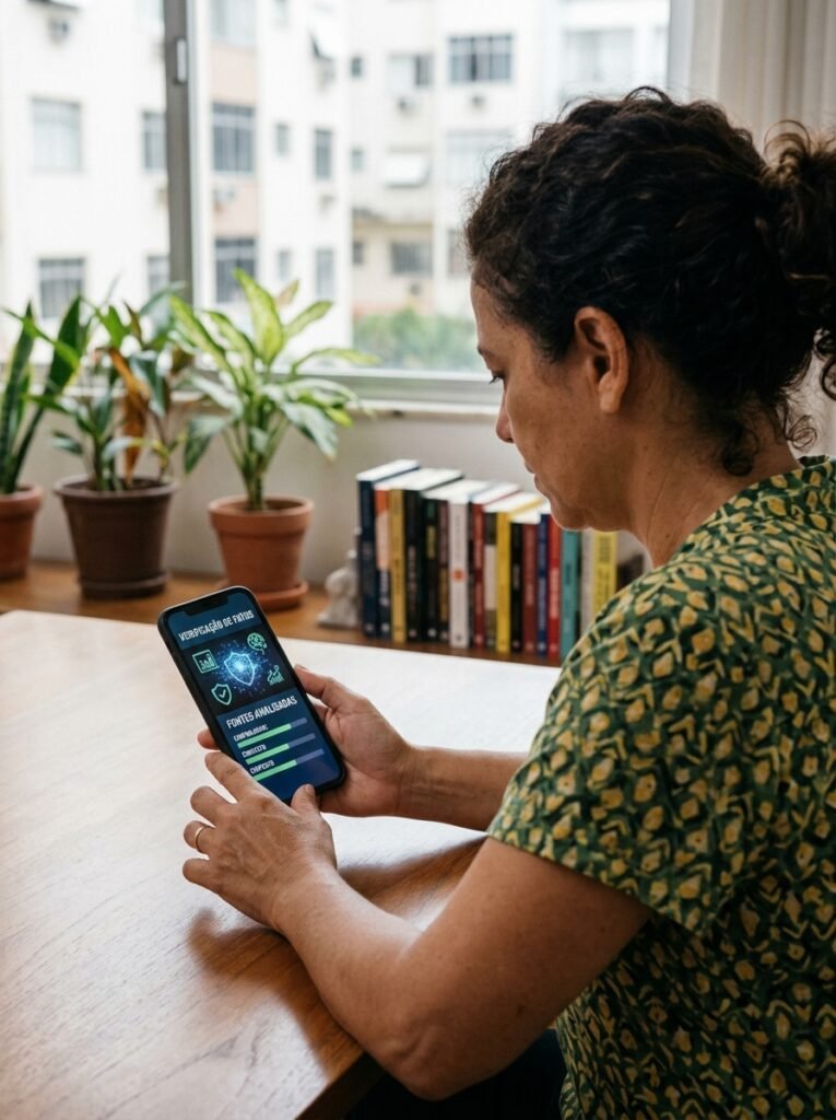 Eleitor verifica conteúdo político criado por inteligência artificial