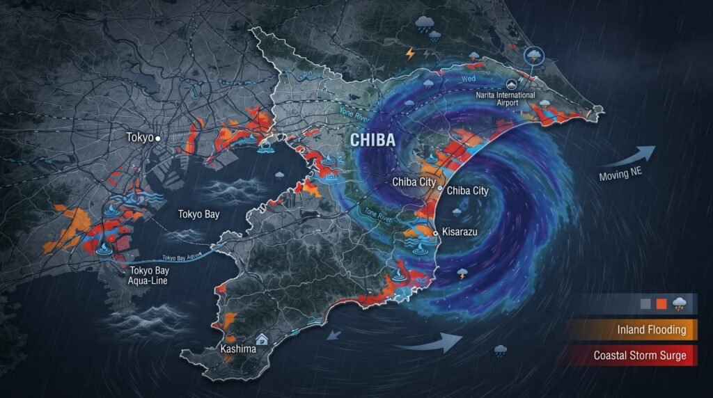 Alerta máximo de chuva para Chiba no Japão