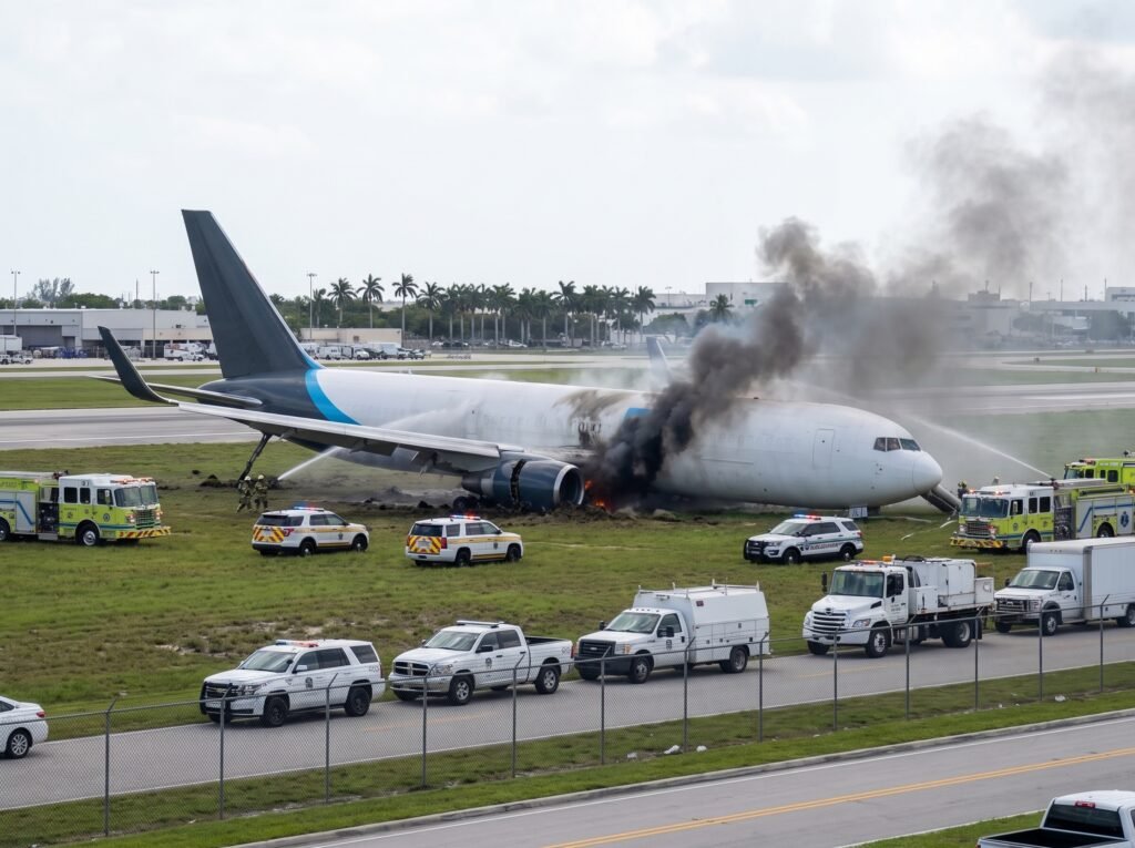 Avião de carga sai da pista em Miami após acidente