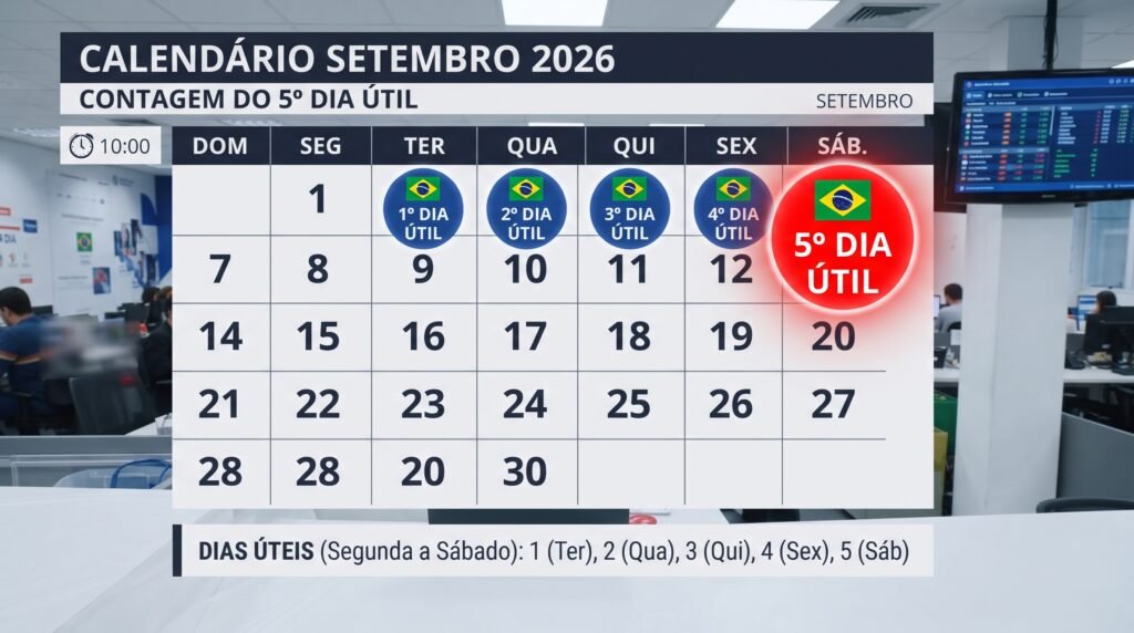 Calendário mostra o 5º dia útil de setembro de 2026