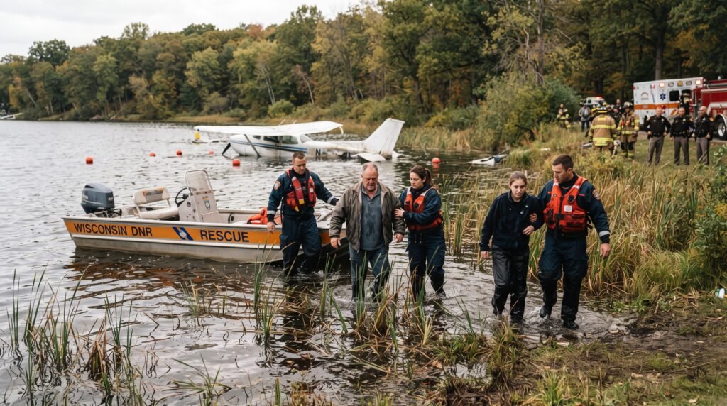 Resgate após avião fazer pouso de emergência no Lago Wausau