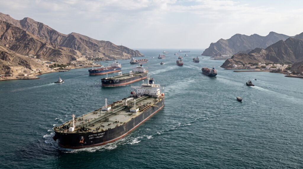 Petroleiros transportando petróleo pelo Estreito de Ormuz