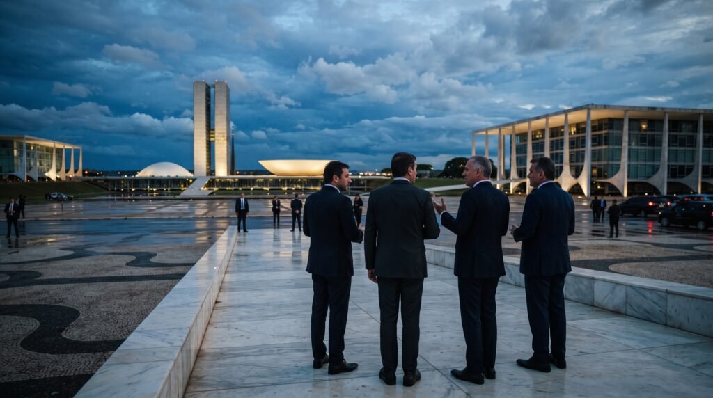 Ilustração representa a crise entre os Poderes envolvendo STF, Congresso e governo federal em Brasília